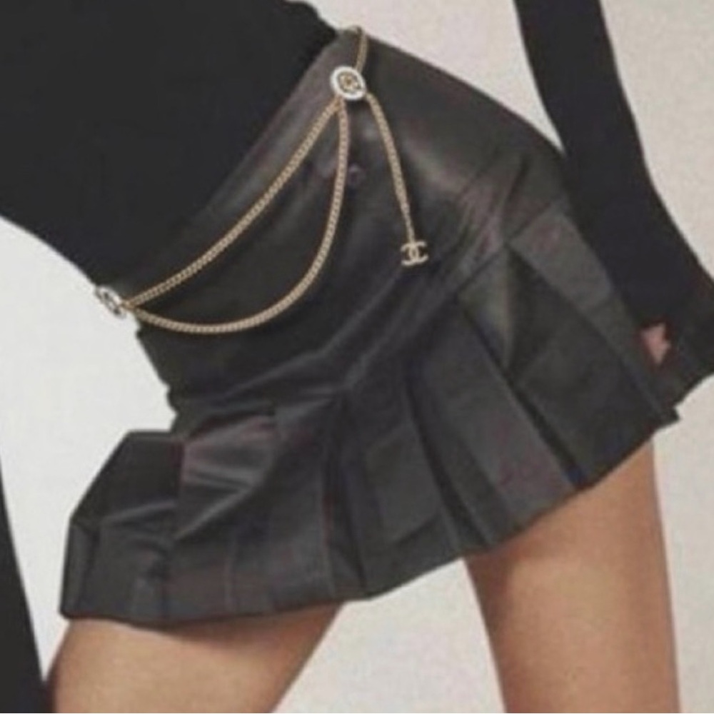 Chanel Vintage 2005 Autumn Collection Black Silk Pleated Drop-Waist Mini Skirt